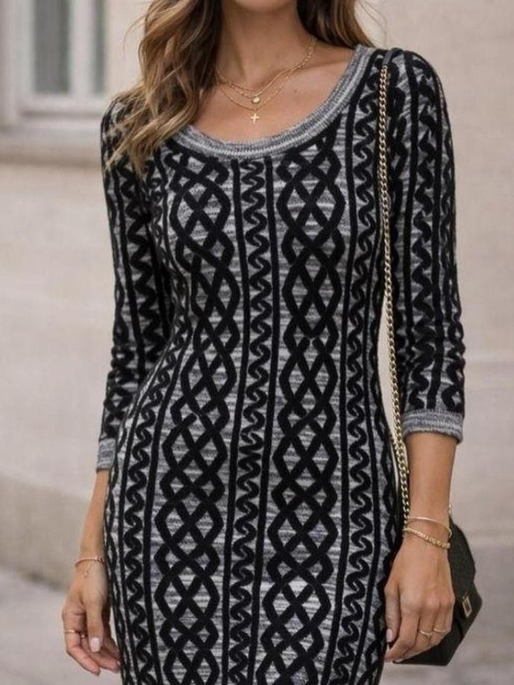 Moth Anthropologie chenille sweater tunic dress Boho Sz M Black Gray Wool Blend
